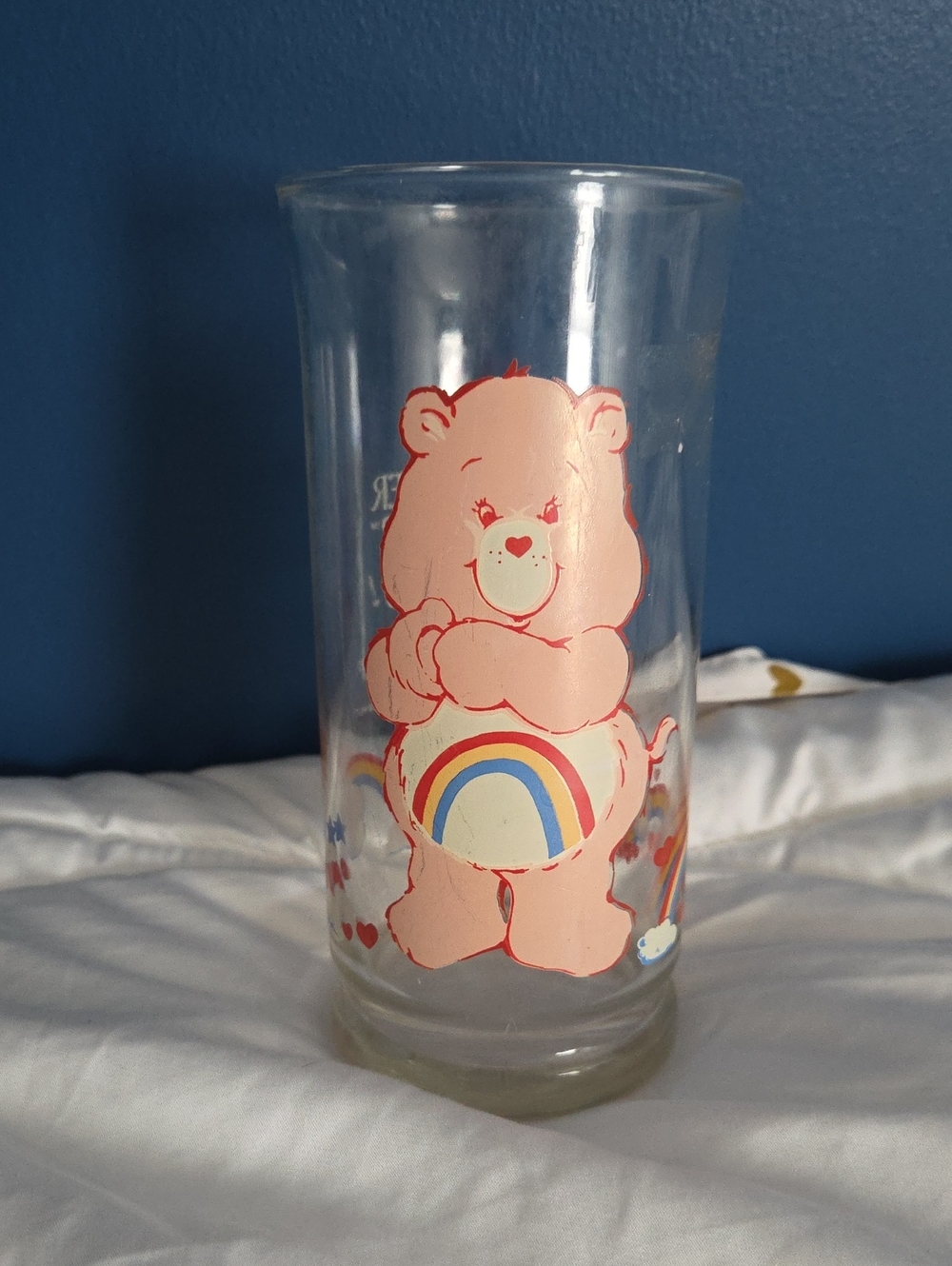 Care Bears Pink Bear Glass with Rainbow Belly Badge